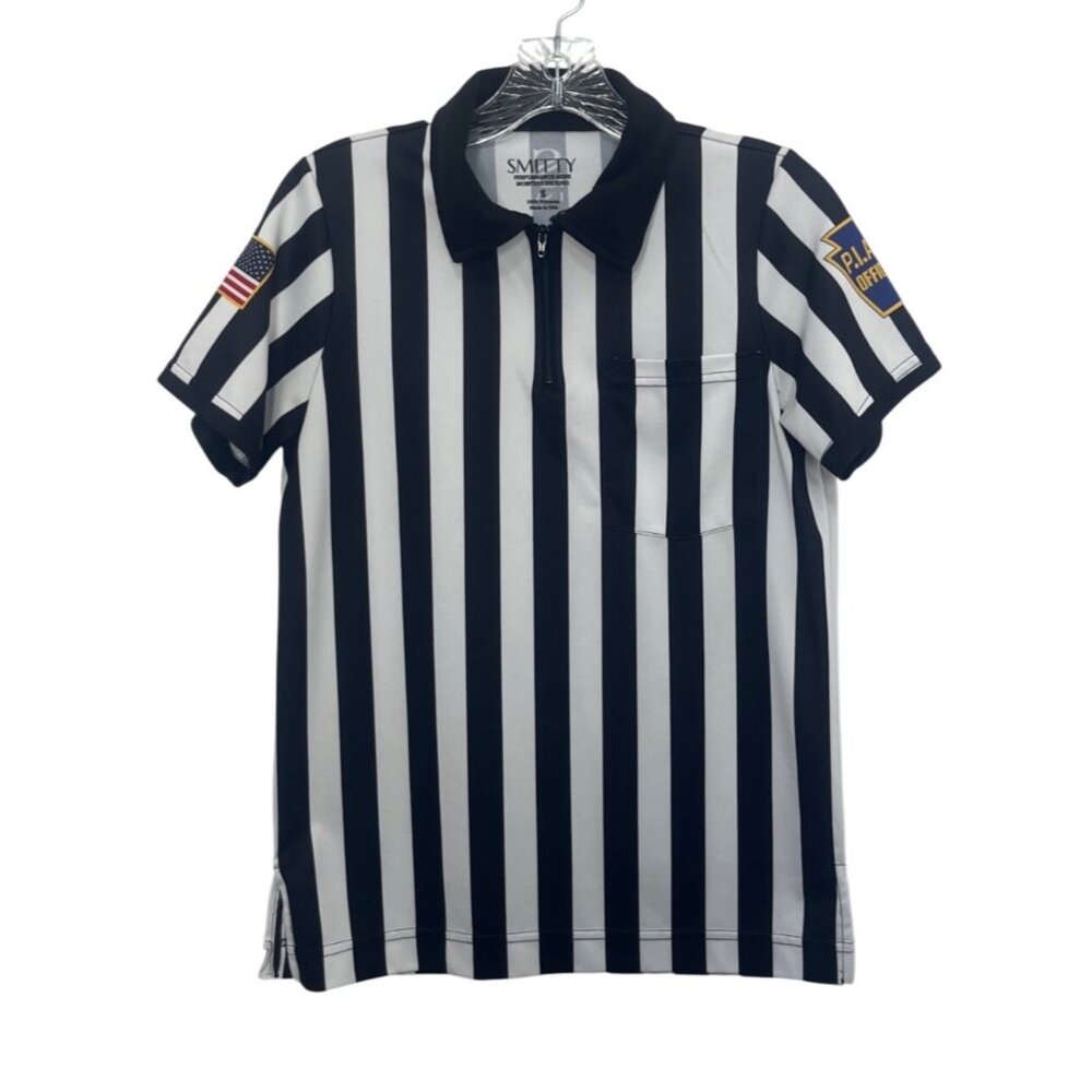 Smitty Referee Shirt American Flag P.A.A. Patch Small Black White Striped